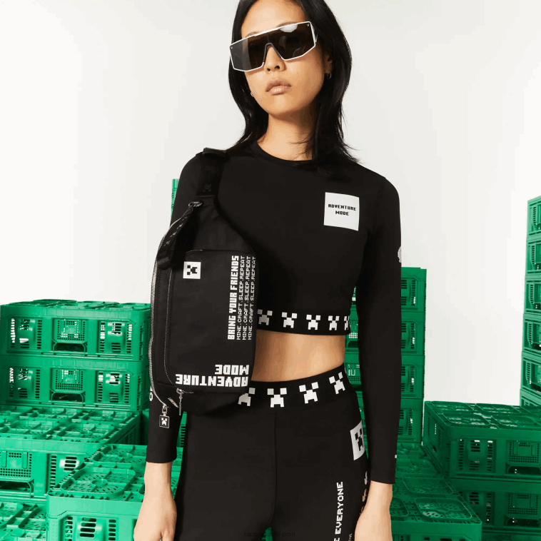 mujerminecraft negro blanco k00 riñonera ligera de nailon con cremallera Lacoste x Minecraft N6XZ22849