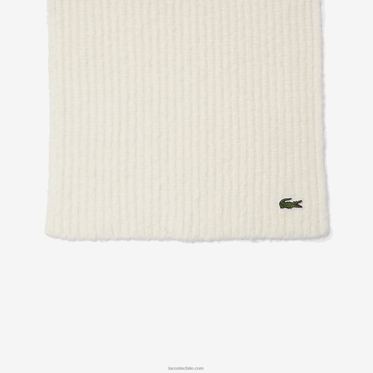 mujer Lacoste xfj blanco bufanda grande de lana de canalé N6XZ22911