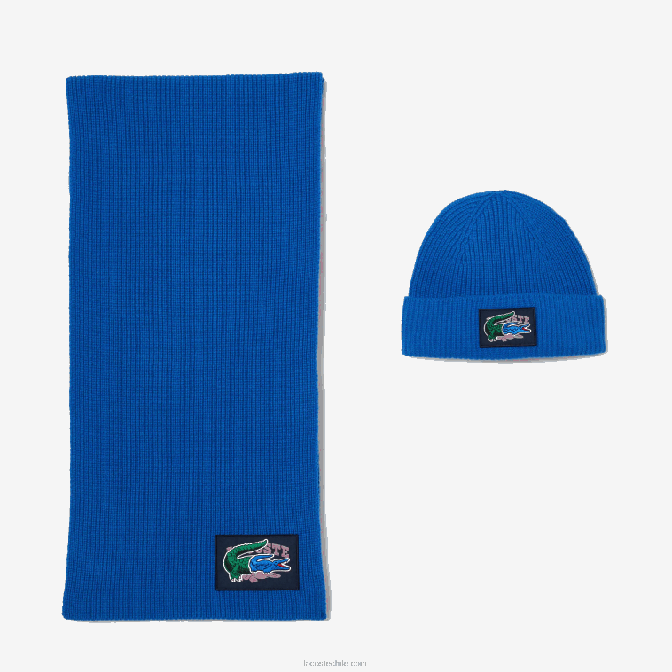 mujer Lacoste azul k1q set de regalo de gorro y bufanda de lana acanalada N6XZ21689 mujer Lacoste azul k1q set de regalo de gorro y bufanda de lana acanalada N6XZ21689