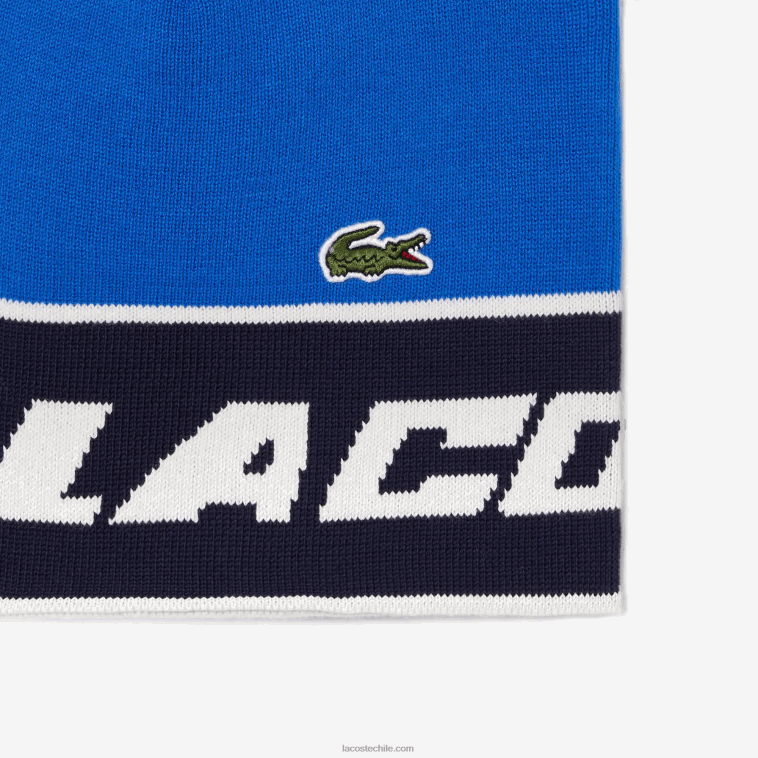 mujer Lacoste azul marino blanco st1 gorro con pompones y bloques de color N6XZ22914