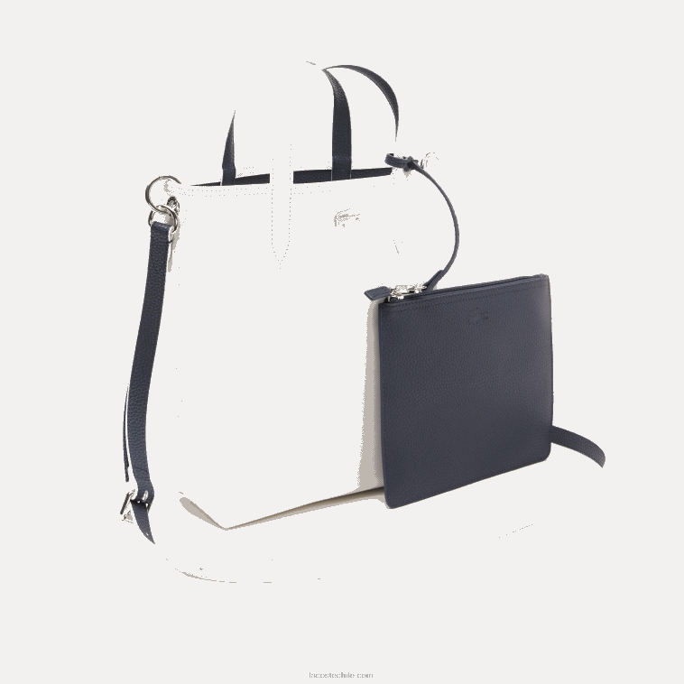 mujer Lacoste noche azul farine l44 tote anna reversible de lona revestida N6XZ22780