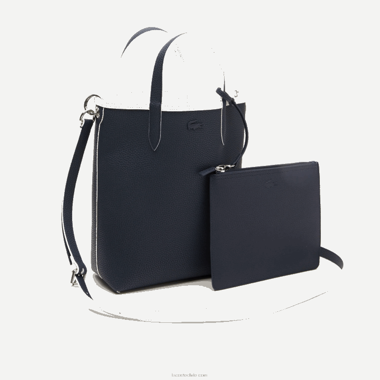 mujer Lacoste noche azul farine l44 tote anna reversible de lona revestida N6XZ22780