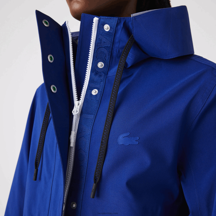 mujer Lacoste bdm azul parka impermeable larga con capucha N6XZ22628