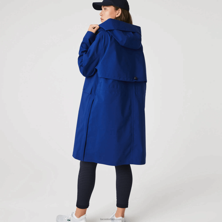 mujer Lacoste bdm azul parka impermeable larga con capucha N6XZ22628