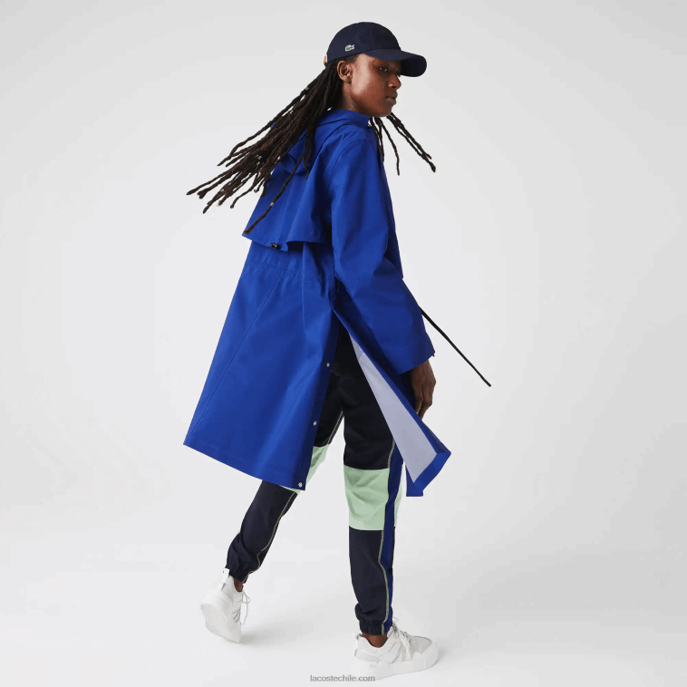 mujer Lacoste bdm azul parka impermeable larga con capucha N6XZ22628
