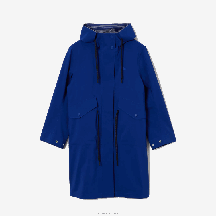 mujer Lacoste bdm azul parka impermeable larga con capucha N6XZ22628