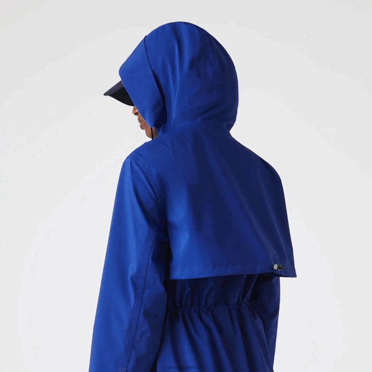 mujer Lacoste bdm azul parka impermeable larga con capucha N6XZ22628