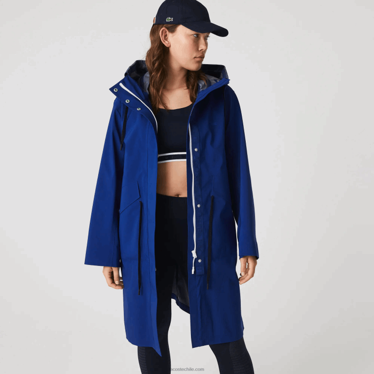 mujer Lacoste bdm azul parka impermeable larga con capucha N6XZ22628