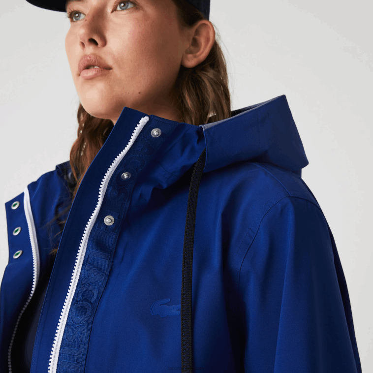 mujer Lacoste bdm azul parka impermeable larga con capucha N6XZ22628