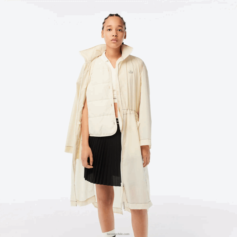 mujer Lacoste xfj blanco parka con capucha 2 en 1 repelente al agua N6XZ22441