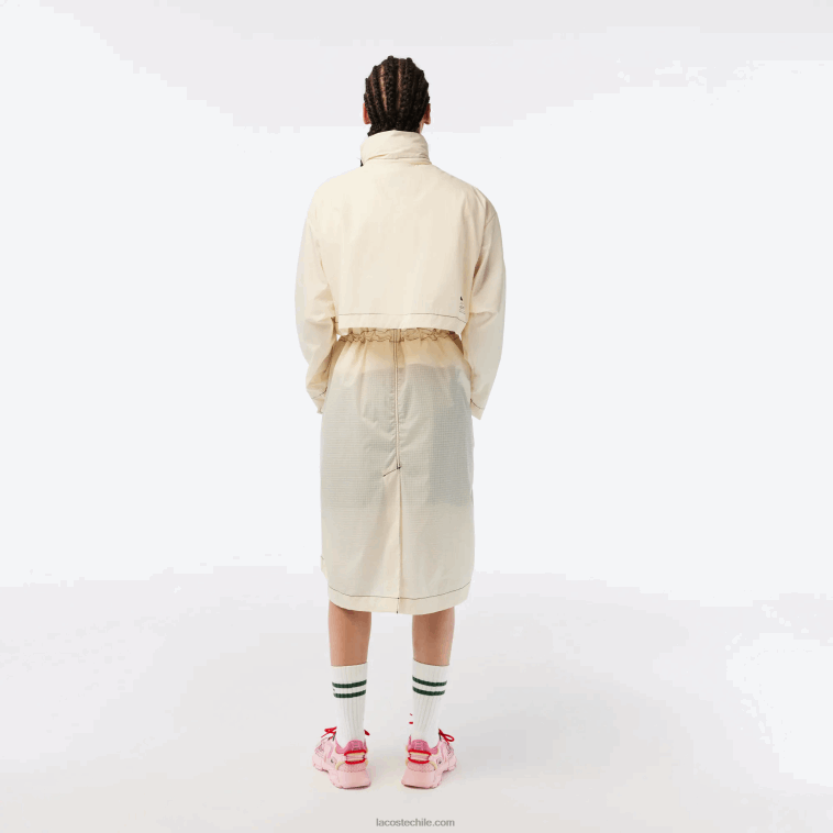 mujer Lacoste xfj blanco parka con capucha 2 en 1 repelente al agua N6XZ22441