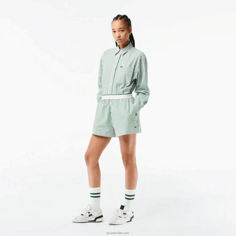 mujer Lacoste blanco caqui verde vi4 shorts de popelina de algodón a rayas N6XZ22455 mujer Lacoste blanco caqui verde vi4 shorts de popelina de algodón a rayas N6XZ22455