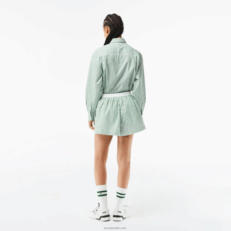 mujer Lacoste blanco caqui verde vi4 shorts de popelina de algodón a rayas N6XZ22455