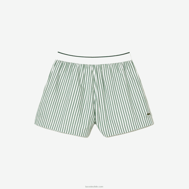 mujer Lacoste blanco caqui verde vi4 shorts de popelina de algodón a rayas N6XZ22455