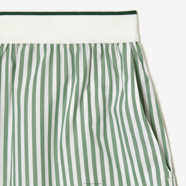 mujer Lacoste blanco caqui verde vi4 shorts de popelina de algodón a rayas N6XZ22455
