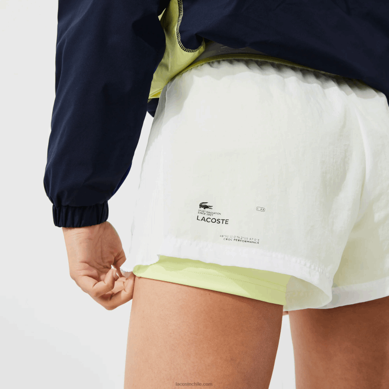 mujer Lacoste blanco llamativo amarillo 6b2 shorts deportivos ligeros de nailon N6XZ22659