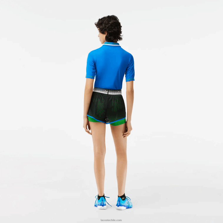 mujer Lacoste negro verde glv pantalones cortos de tenis con calzoncillos incorporados N6XZ22443