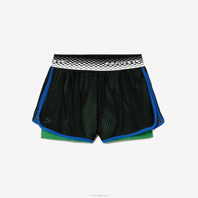 mujer Lacoste negro verde glv pantalones cortos de tenis con calzoncillos incorporados N6XZ22443