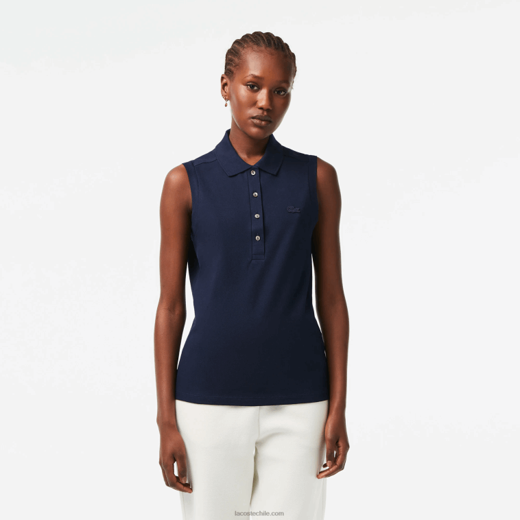 mujer Lacoste azul marino 166 polo slim fit sin mangas de piqué de algodón N6XZ22498 mujer Lacoste azul marino 166 polo slim fit sin mangas de piqué de algodón N6XZ22498