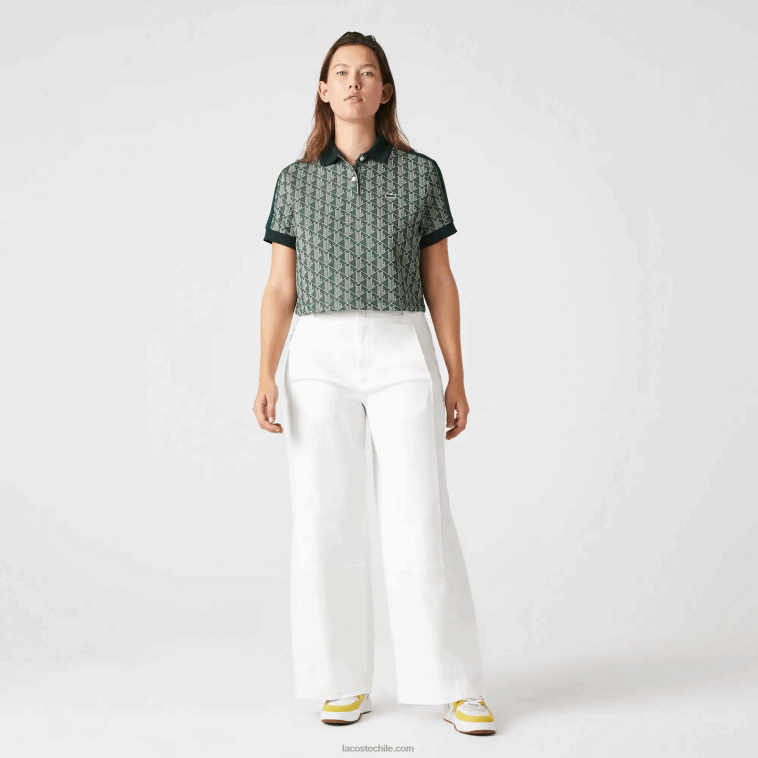 mujer Lacoste beige verde 7m4 playera tipo polo con estampado de monograma N6XZ22474 mujer Lacoste beige verde 7m4 playera tipo polo con estampado de monograma N6XZ22474