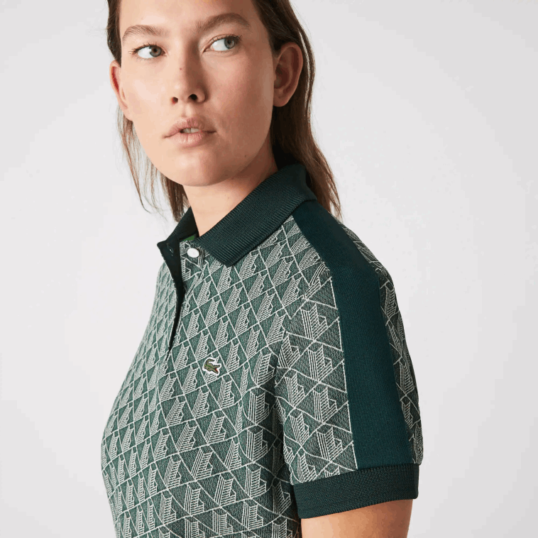 mujer Lacoste beige verde 7m4 playera tipo polo con estampado de monograma N6XZ22474
