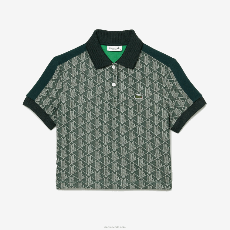 mujer Lacoste beige verde 7m4 playera tipo polo con estampado de monograma N6XZ22474