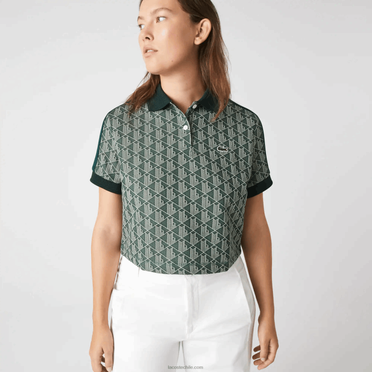 mujer Lacoste beige verde 7m4 playera tipo polo con estampado de monograma N6XZ22474