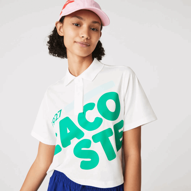 mujer Lacoste blanco 70v polo de corte holgado de algodón orgánico con estampado N6XZ22525 mujer Lacoste blanco 70v polo de corte holgado de algodón orgánico con estampado N6XZ22525