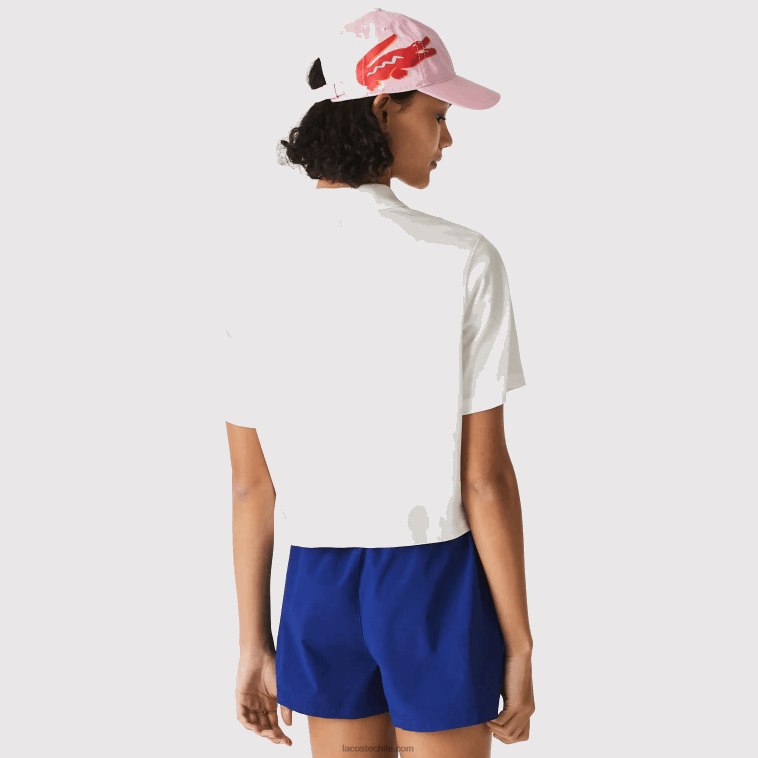 mujer Lacoste blanco 70v polo de corte holgado de algodón orgánico con estampado N6XZ22525