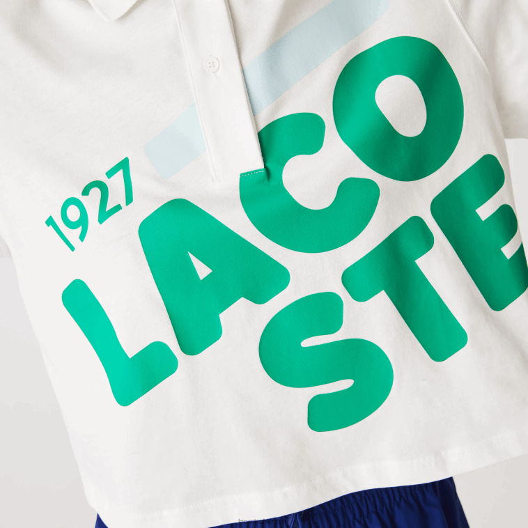 mujer Lacoste blanco 70v polo de corte holgado de algodón orgánico con estampado N6XZ22525