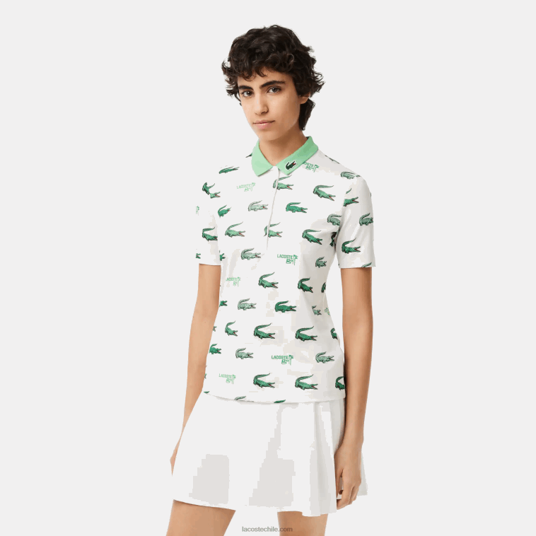 mujer Lacoste blanco verde 2p0 polo de golf con estampado de cocodrilo N6XZ22378