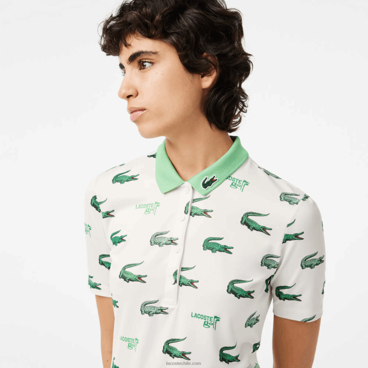 mujer Lacoste blanco verde 2p0 polo de golf con estampado de cocodrilo N6XZ22378