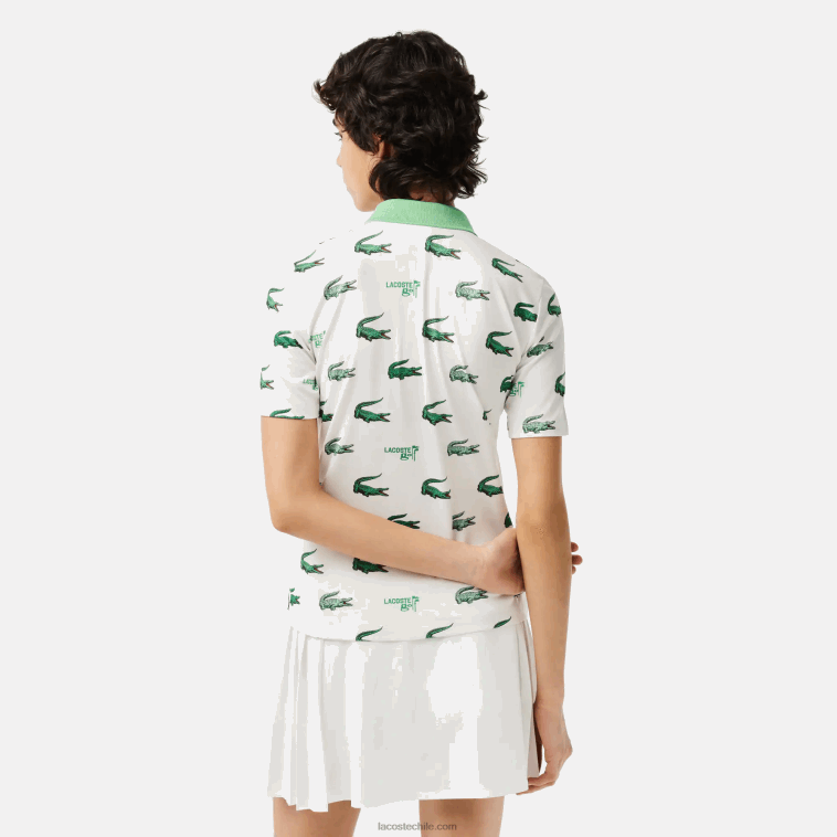mujer Lacoste blanco verde 2p0 polo de golf con estampado de cocodrilo N6XZ22378