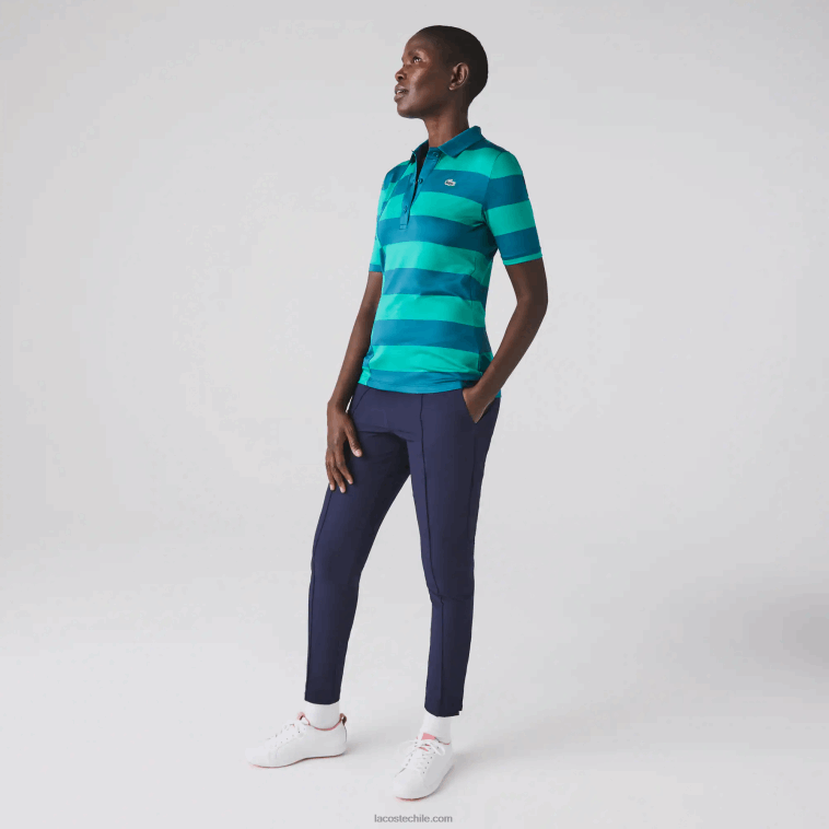 mujer Lacoste kxd verde jersey de golf de punto deportivo a rayas N6XZ22489