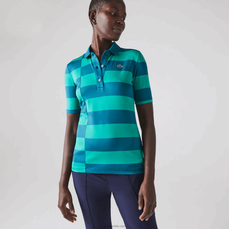 mujer Lacoste kxd verde jersey de golf de punto deportivo a rayas N6XZ22489