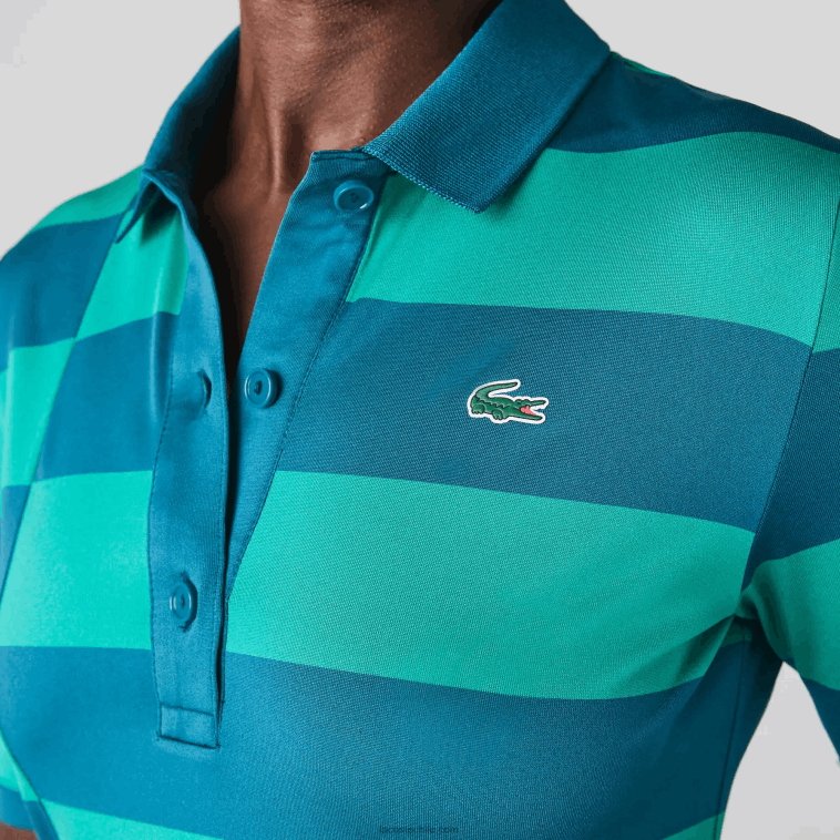 mujer Lacoste kxd verde jersey de golf de punto deportivo a rayas N6XZ22489