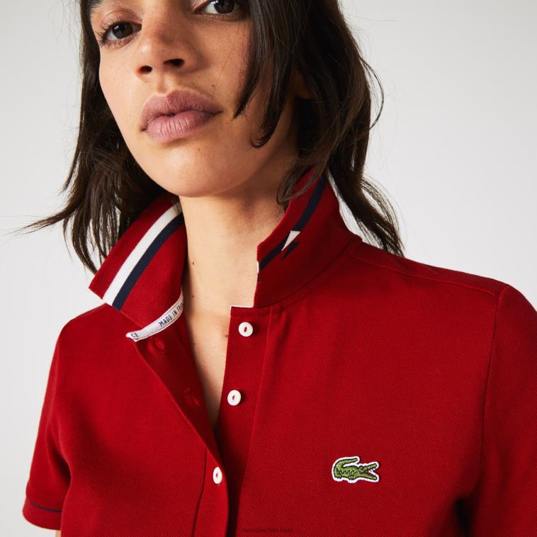 mujer Lacoste rojo blanco azul marino vlp Polo slim fit de piqué de algodón orgánico fabricado en Francia N6XZ22506
