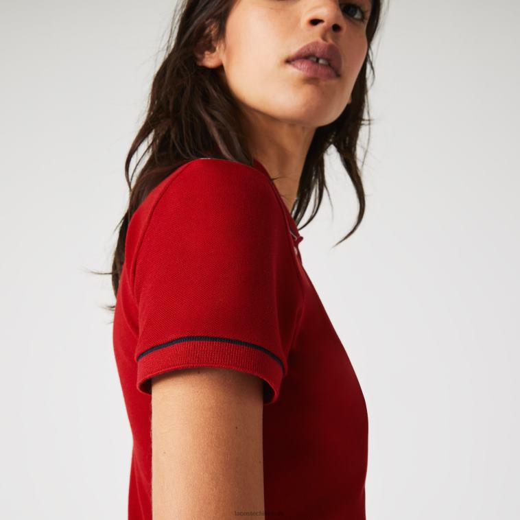mujer Lacoste rojo blanco azul marino vlp Polo slim fit de piqué de algodón orgánico fabricado en Francia N6XZ22506