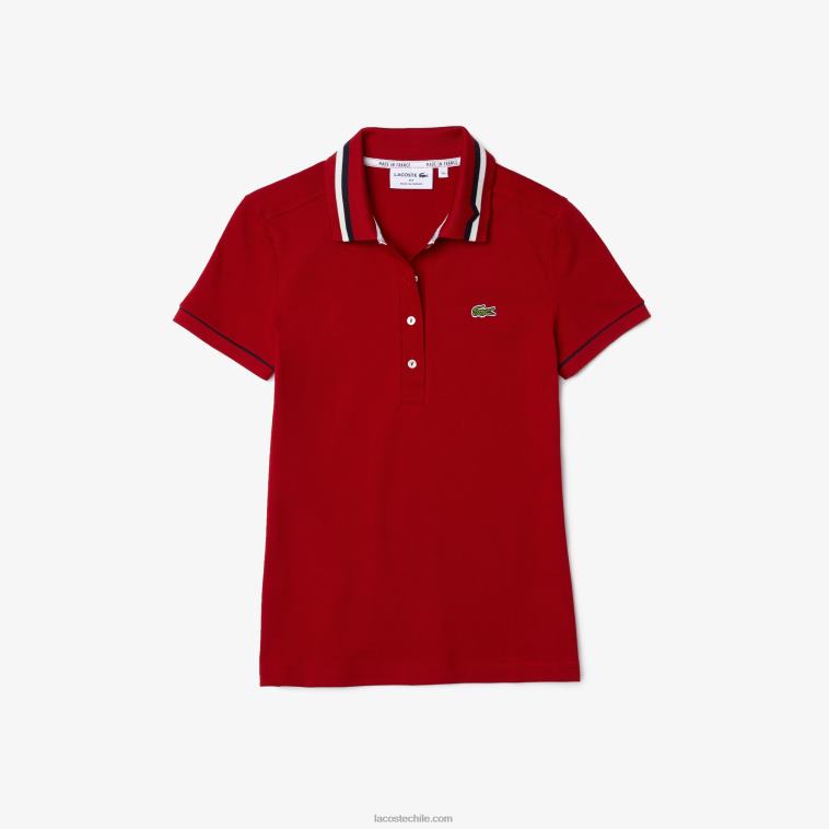 mujer Lacoste rojo blanco azul marino vlp Polo slim fit de piqué de algodón orgánico fabricado en Francia N6XZ22506