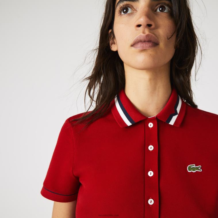 mujer Lacoste rojo blanco azul marino vlp Polo slim fit de piqué de algodón orgánico fabricado en Francia N6XZ22506