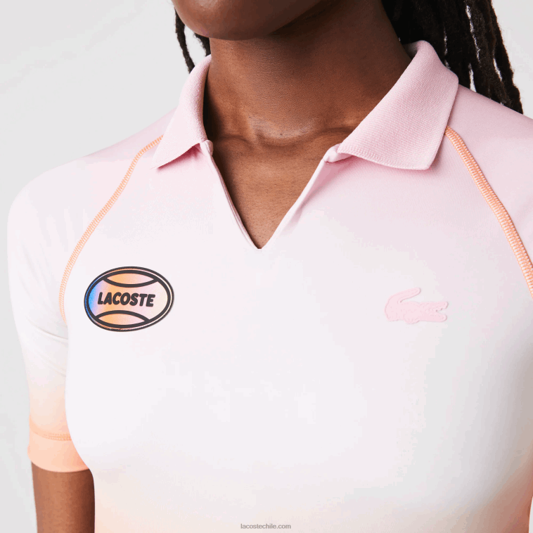 mujer Lacoste rosa blanco naranja dfk sport summer pack polo corto degradado y stretch N6XZ22499