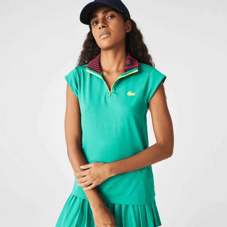 mujer Lacoste verde azul marino rojo sr9 polo deportivo de tenis con cremallera y cuello alto N6XZ22500