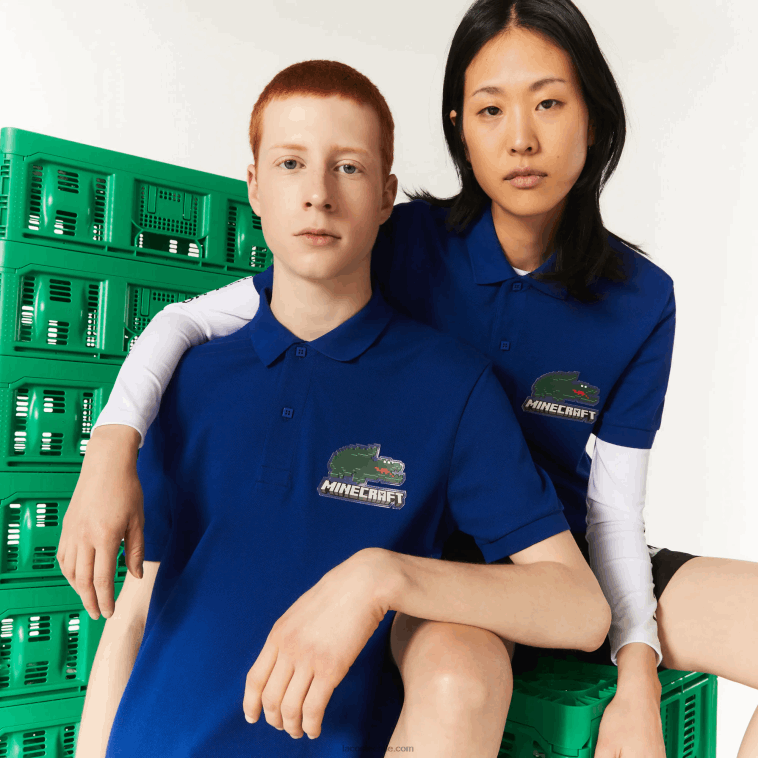 mujerbdm azul polo de algodón orgánico de corte clásico lacoste x minecraft N6XZ2942