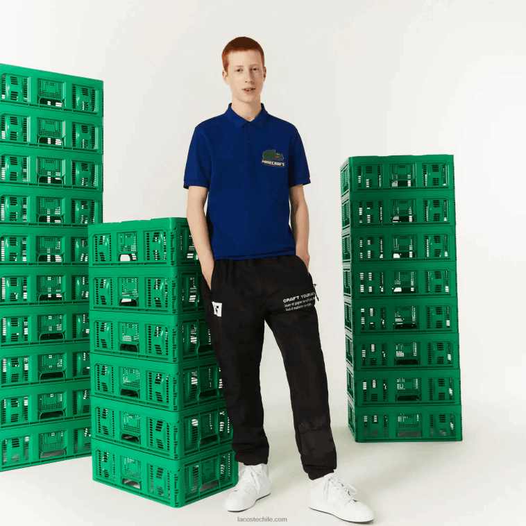 mujerbdm azul polo de algodón orgánico de corte clásico lacoste x minecraft N6XZ2942