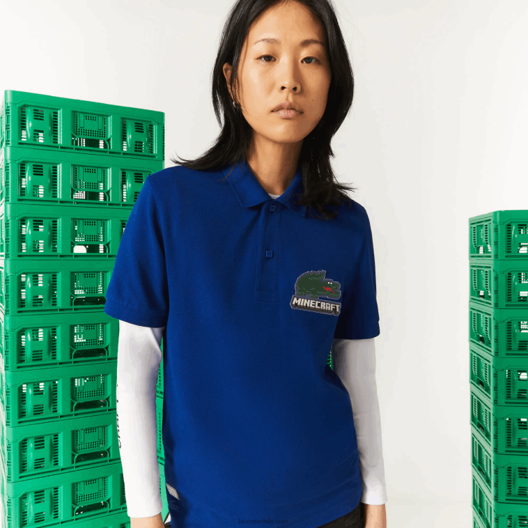 mujerbdm azul polo de algodón orgánico de corte clásico lacoste x minecraft N6XZ2942