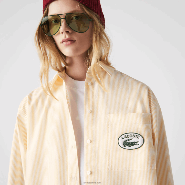 mujer Lacoste amarillo blanco hhf camisa oversize de algodón oxford N6XZ22651 mujer Lacoste amarillo blanco hhf camisa oversize de algodón oxford N6XZ22651