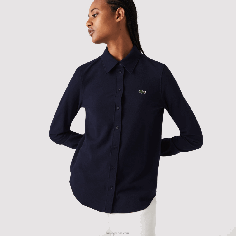 mujer Lacoste azul marino 166 camisa de piqué de algodón con cuello francés N6XZ22649 mujer Lacoste azul marino 166 camisa de piqué de algodón con cuello francés N6XZ22649