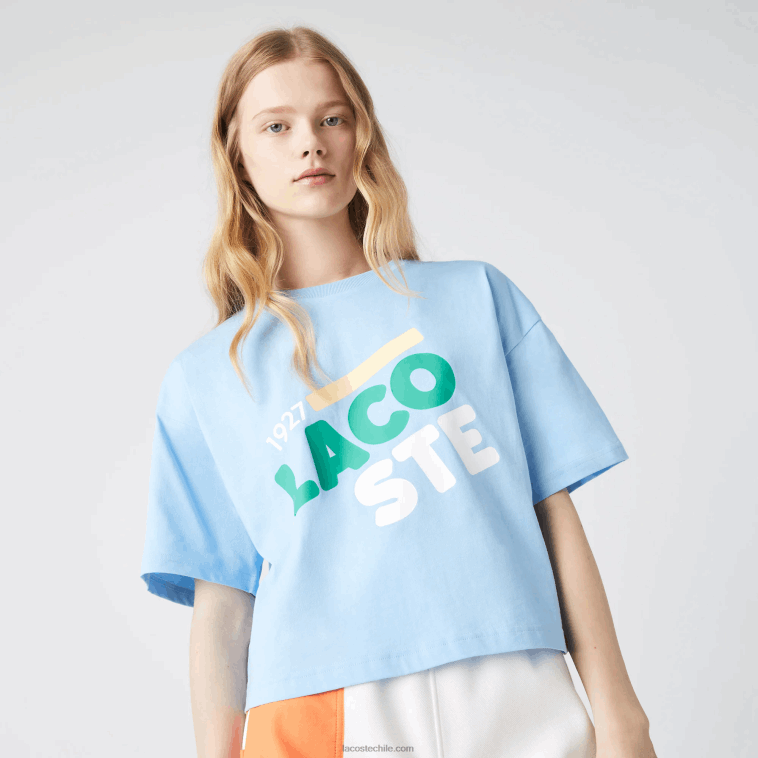 mujer Lacoste hbp azul camiseta corta jaspeada de algodón orgánico N6XZ22611
