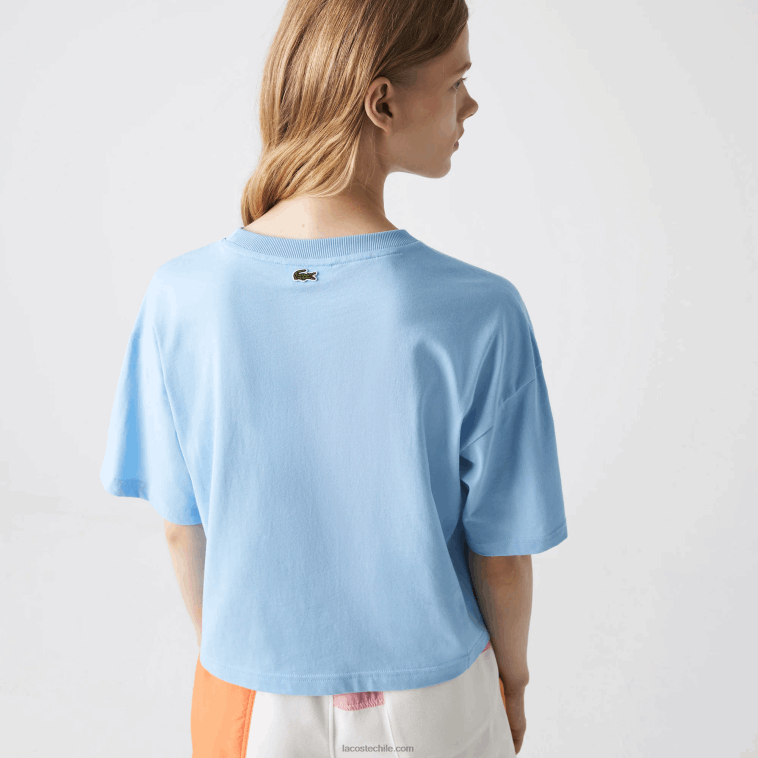 mujer Lacoste hbp azul camiseta corta jaspeada de algodón orgánico N6XZ22611