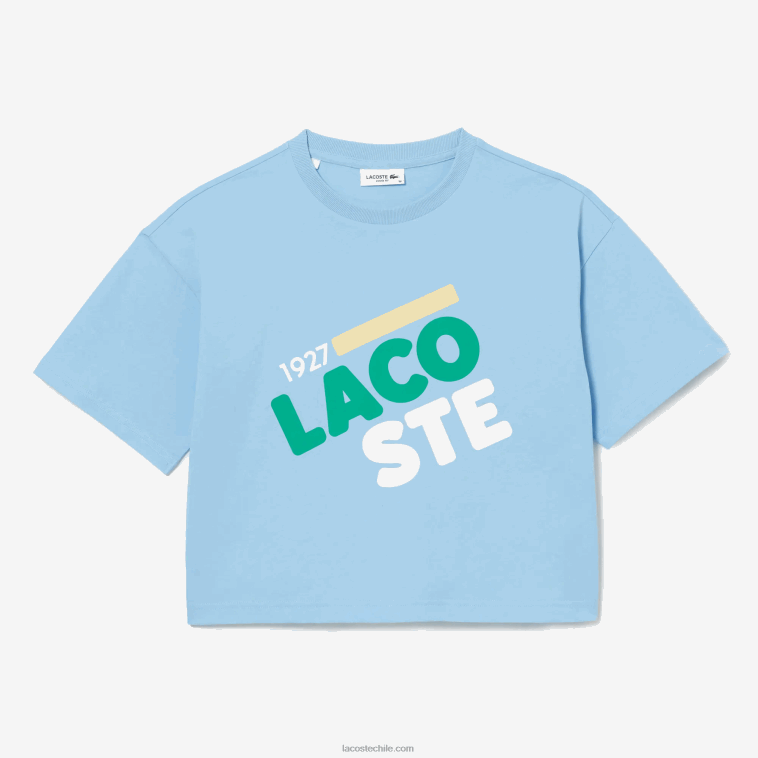 mujer Lacoste hbp azul camiseta corta jaspeada de algodón orgánico N6XZ22611